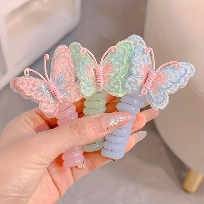 GUIJUI 2pcs Cute Butterfly Phone Cord Hair Ties for Kids, High Elasticity Resin Hair Bands, All-Season Daily & Casual Wear, Christmas & Valentine'S Day Gift, Knit Fabric Weaving Method - Image 12