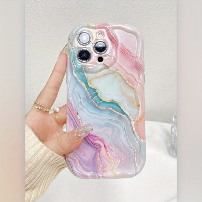 Colorful Marble Pattern TPU Full Coverage Cream Phone Case, Compatible with Apple iPhone 16/15/14/13/12/11/XS/X/7/8/Mini/Pro/Plus/Pro Max Protective Cover