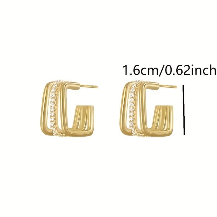 [Luxurious Earrings] Golden Geometric Hoop Earrings | 1 Pair | Stainless Steel | Sparkling Rhinestones | Women | Special Occasions | Vintage Bohemian Style - Image 5