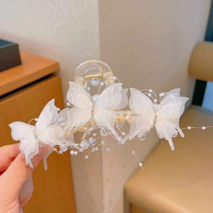 [Elegant Hair Clip] Elegant Large Butterfly Hair Claw Clip | Plastic Material, Solid Color, Tassel Accents - Chic Sweet Style for Sophisticated Updos - Image 10