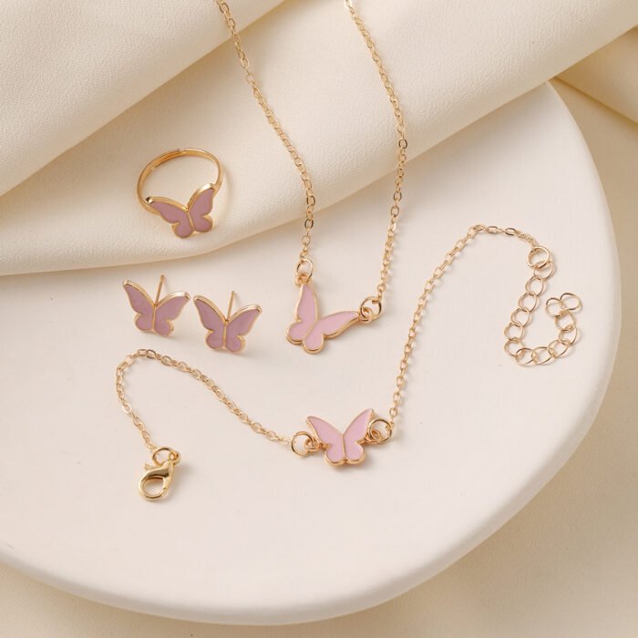 4pcs Elegant Butterfly Jewelry Set for Women, Cute Alloy Necklace, Ring, Earrings, Bracelet, Versatile Fashion Accessories for All Occasions, Gift-Ready - Image 4