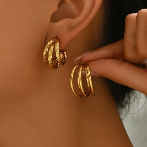 1 Pair 18K Golden Plated Stainless Steel Twisted Hoop Earrings, Elegant Simple Style, for Women, with Perfect for Daily Wear & Vacation, for Thanksgiving Gift, All-Season Versatile Jewelry