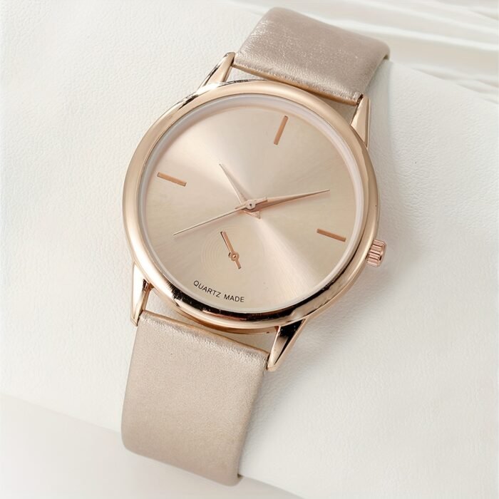 Elegant Women's Rose Golden Quartz Watch - Minimalist Round Dial, PU Leather Strap, Shockproof Design, Perfect for Office or Casual Wear, Comes with Gift Box - Image 6