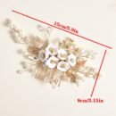 1pc White Soft Pottery Flower & Silvery Leaf Bridal Hair Comb Elegant