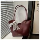 Women's Elegant Crossbody Bag with Bow Detail - Premium Korean-Inspired Commuting Tote, Fixed Strap & Snap Closure, Solid Color Options (Khaki/Deep Brown/Red/Black) - Birthday & Holiday Gift