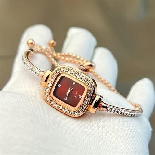 Elegant Women's Square Quartz Watch with Rhinestone Accents, Alloy Case and Band, Analog Display - Party Dress Wristwatch