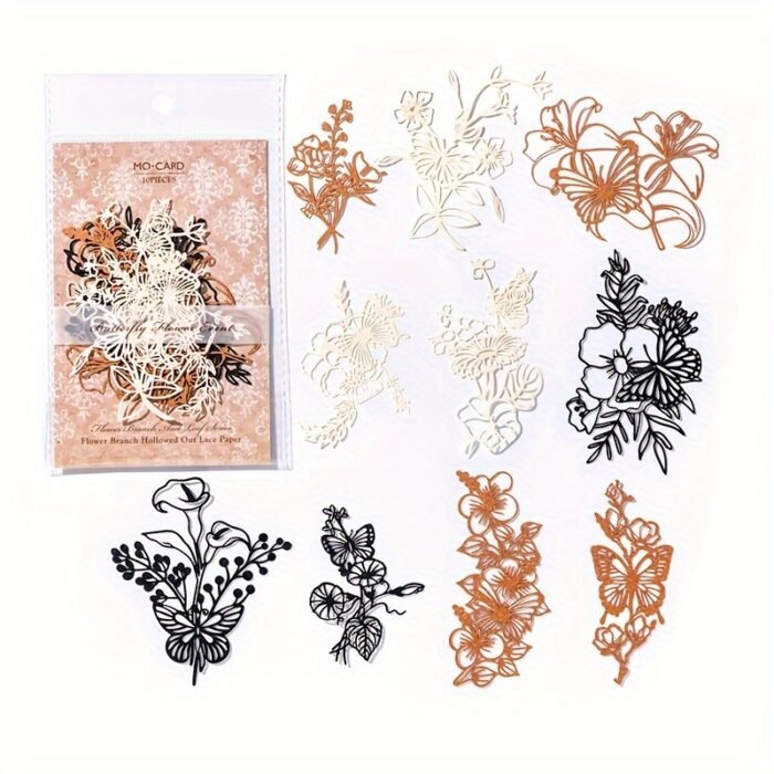 [Retro Floral] Scrapbooking Decorative Collage DIY Craft Material Paper | Pack of 10 sheets | Paper | Hollowed out base | Scrapbook magazine planning, decorative collage, DIY craft | Retro floral branch and leaf - Image 15