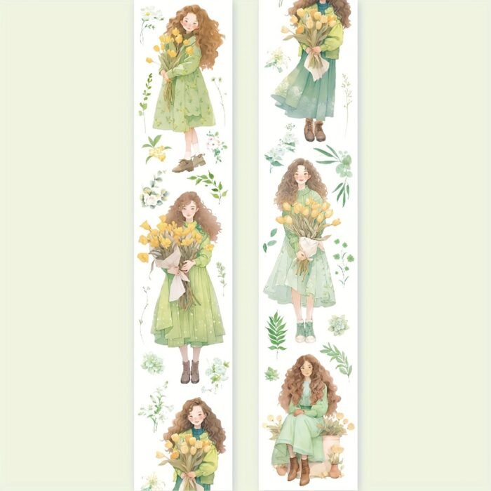 1 Roll/Pack, 8 Rolls/Pack Bouquet Girl Series PET Tape, Cute Artistic INS Style Girl Floral Material, Scrapbook Sticker - Image 13