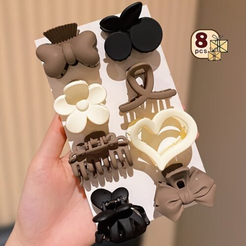 8pcs promotional hair claw set - bow, flower, and heart shape, suitable for daily and casual wear - fashionable for girls all year round.Cute girl hair clip
