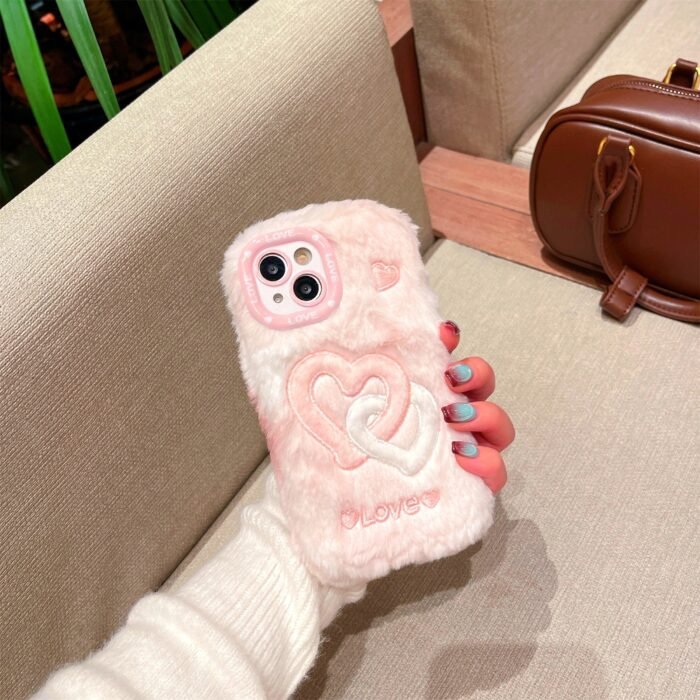 Smudged Double Buckle Love Gradient Color Mobile Phone Case, Suitable for Apple 16/15 Pro Max/15 Pro/15/15Plus/14 Pro Max/14 Pro/14Plus/14/13 Pro Max/13 Pro/13 /12 Pro Max/12 Pro/12/11Pro Max/11 Couple Plush Embroidery Mobile Phone Protective Case - Image 11
