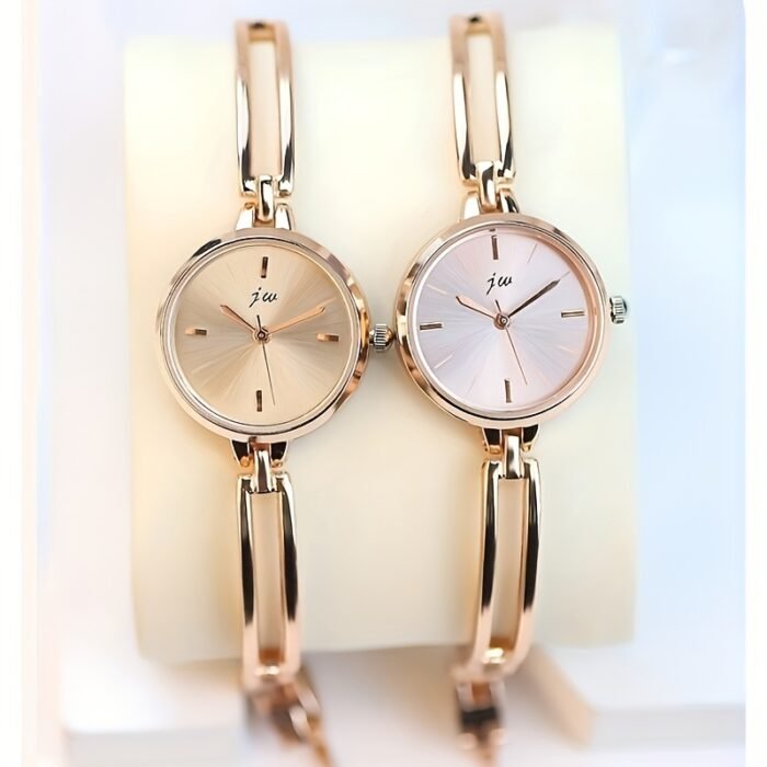 1pc Elegant Rose Golden Women's Quartz Watch with Rhinestone Accents, Vintage Style Alloy Bracelet, Round Dial, Perfect Holiday Gift for Her, Special Occasion Jewelry | Luxury Women's Watch | Zinc Alloy Bracelet