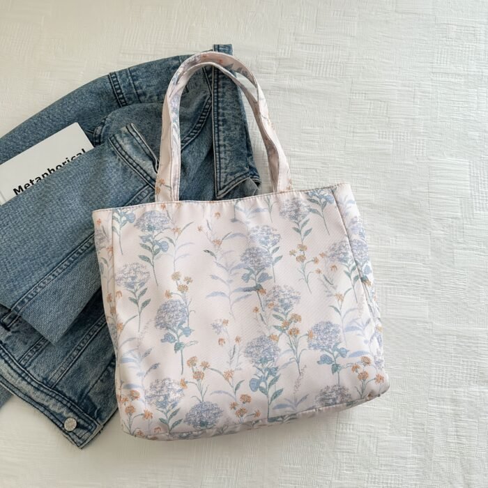 1pc Women's Floral Print Tote Shoulder Bag - Stylish & Spacious Design with Secure Zip Closure, Dual Reinforced Handles, Multiple Pockets - Durable Fabric for Work, College, Travel & Everyday Use (Pink/Red/Blue), College Accessory - Image 2