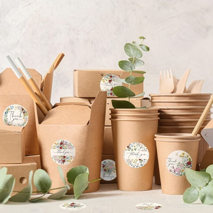 500 Stickers/Roll Small Floral Thank You Sticker Roll Round Sealed Sticker Gift Envelope Greeting Card Party DIY Decoration Supplies 8 Designs Colorful Flowers Self-adhesive Spring Flower Label Sticker PVC Non-dry Adhesive Wall Decal - Image 7