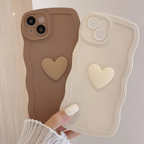 2pcs Wavy Edge 3D Love Phone Case Suitable for iPhone 16 15 14 13 12 11 x xr xsmax 7 8 se2 7plus 8plus, Perfect Birthday/Holiday Gift for Family/Friends