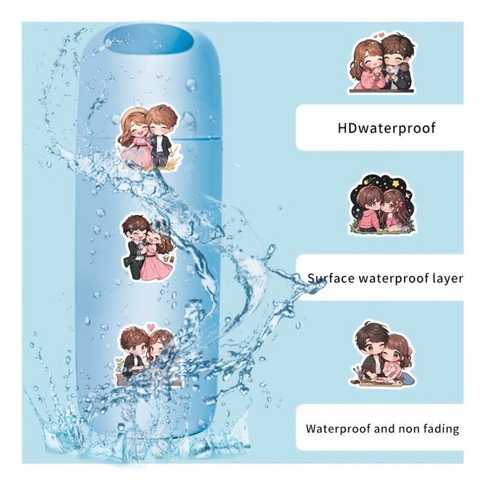 54pcs Cute Love Couple Waterproof Vinyl Stickers - Romantic Decor for Laptops, Glasses, Water Bottles & Notebooks - Reusable, Mixed Colors, Perfect Gift for Him & Her - Image 11