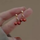 3pcs/set Fashionable and Luxurious Red Cherry Pendant Necklace and Earrings for Personalized Girls' Daily Wear, Party Accessories and Gifts