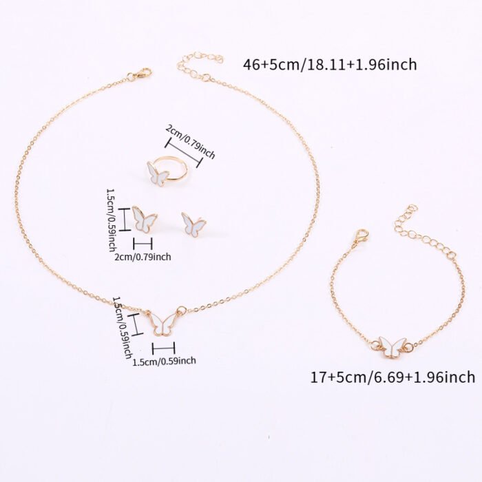 4pcs Elegant Butterfly Jewelry Set for Women, Cute Alloy Necklace, Ring, Earrings, Bracelet, Versatile Fashion Accessories for All Occasions, Gift-Ready - Image 5