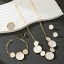 Four-Piece Women's Jewelry Set: Pure White Geometric Pendant Necklace, Bracelet, Ring, and Earrings
