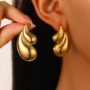 Pair of Chic Dual-Tear Drop Stainless Steel Stud Earrings - Hypoallergenic, Versatile & Luxurious Design for Women'S Daily Wear or Evening Events