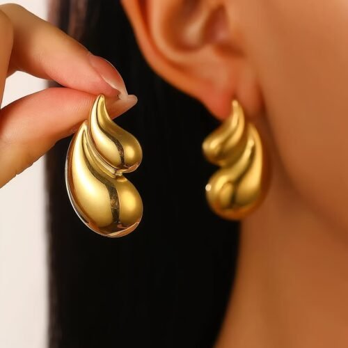 Pair of Chic Dual-Tear Drop Stainless Steel Stud Earrings - Hypoallergenic, Versatile & Luxurious Design for Women'S Daily Wear or Evening Events
