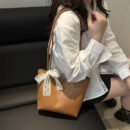 Women's Elegant Crossbody Bag with Bow Detail - Premium Korean-Inspired Commuting Tote, Fixed Strap & Snap Closure, Solid Color Options (Khaki/Deep Brown/Red/Black) - Birthday & Holiday Gift