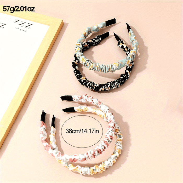 4pcs Sweet Floral Print Pleated Headband Set - Chic & Versatile Hair Accessories for Girls, Perfect for Casual Attire, Girls Hair Accessories - Image 15