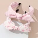 2pcs Cute Pink Strawberry & Floral Bunny Ear Headbands for Girls - Sweet, Versatile Hair Accessories with Bow Detail