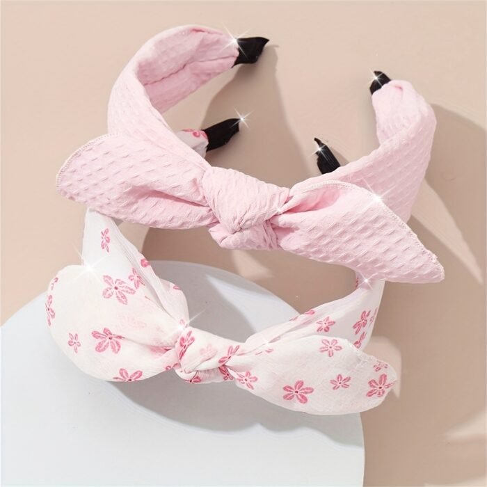 2pcs Cute Pink Strawberry & Floral Bunny Ear Headbands for Girls - Sweet, Versatile Hair Accessories with Bow Detail - Image 15