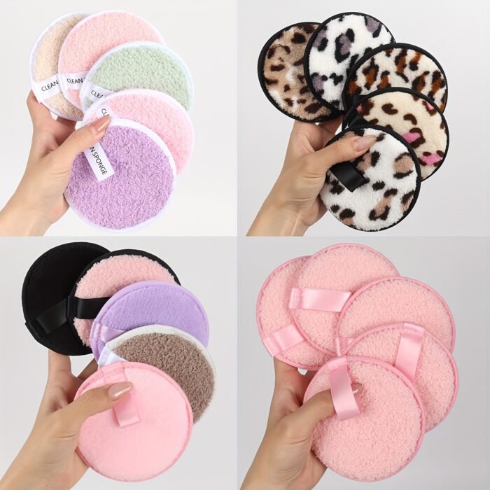 5pcs SoftTouch Reusable Double-Sided Facial Puffs - Gentle Hydrophilic PU Material for Effective Cleansing, Makeup Removal, and Bathing - Suitable for All Skin Types, Unscented, and Easy to Clean - Image 2