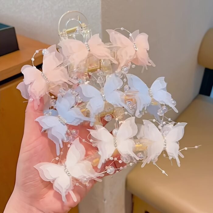[Elegant Hair Clip] Elegant Large Butterfly Hair Claw Clip | Plastic Material, Solid Color, Tassel Accents - Chic Sweet Style for Sophisticated Updos - Image 2