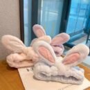 Cute Bunny Ear Hairband Headband with Soft Polyester Fabric - Pastel Pink & White Hair Accessories for Daily Use, Face Washing, Styling & Cosmetics