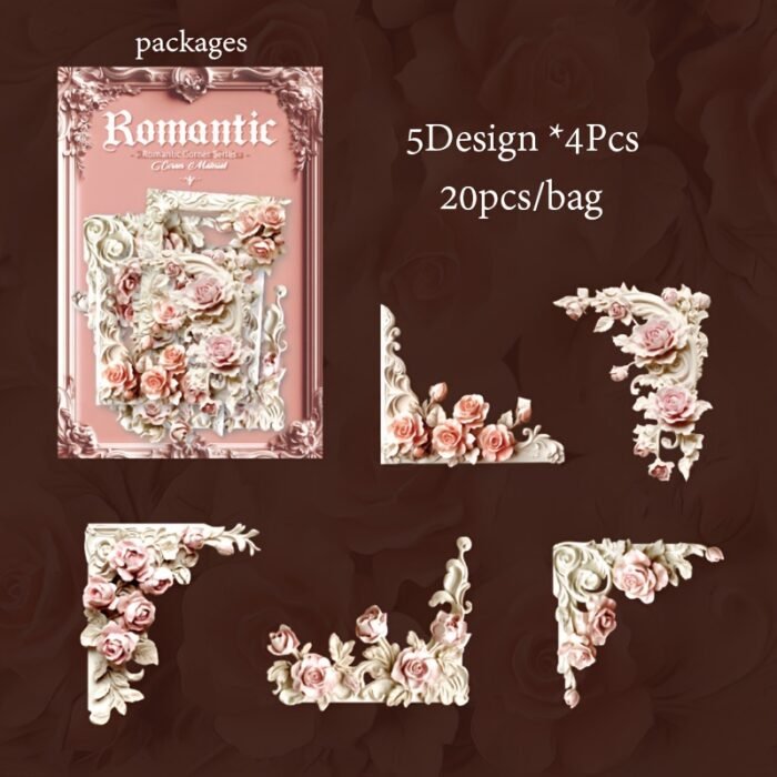 20-Pack Romantic Corner Series Sticker Set, 3D Scrapbooking Embellishments, DIY Craft Paper Niche Decorations for Scrapbooking, Journals, and Gift Decoration Accessories - Image 4