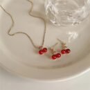3pcs/set Fashionable and Luxurious Red Cherry Pendant Necklace and Earrings for Personalized Girls' Daily Wear, Party Accessories and Gifts