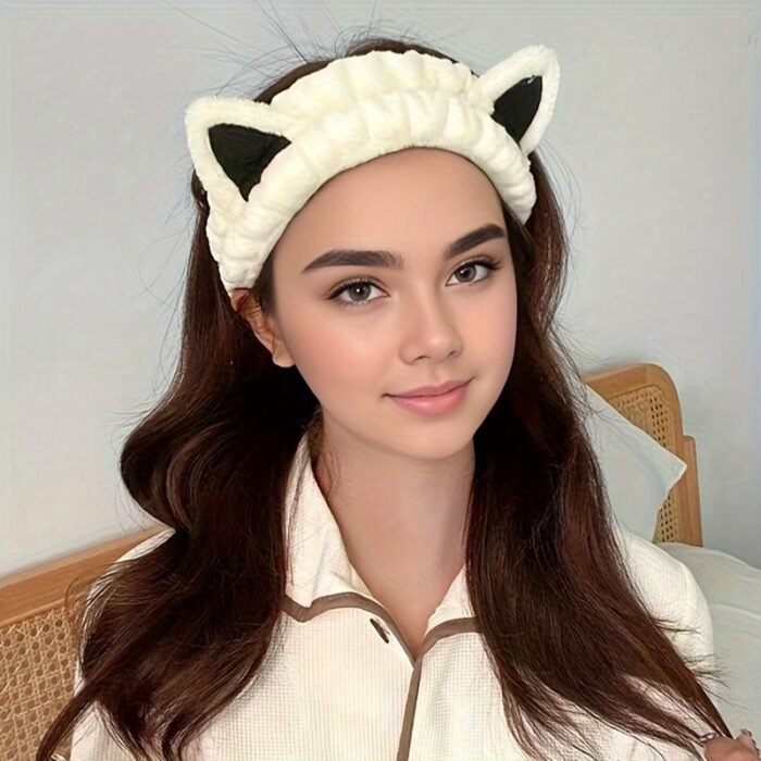 1pc Fluffy Head Band Lovely Kitten Ears Head Hoop Elastic Head Wear Water Absorbent Hair Wear For Face Washing Make Up Skincare - Image 2