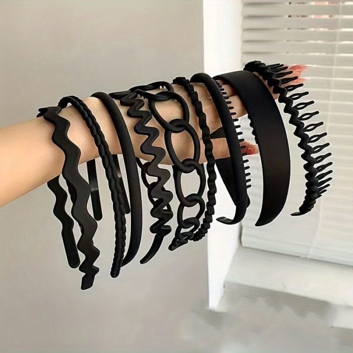 9pcs set of plastic hair ties, black anti-slip hair ties for women and girls, toothed plastic hair ties, Women's hair accessories thin hair ties and hair combs - Image 3