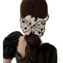 Elegant Mesh Hair Scrunchies with Black Polka Dot & Heart Design - Korean Style, Tassel Detail, Women'S Fashion Hair Ties for Valentine'S Day, Everyday & Special Occasions, Cute Hair Accessorie