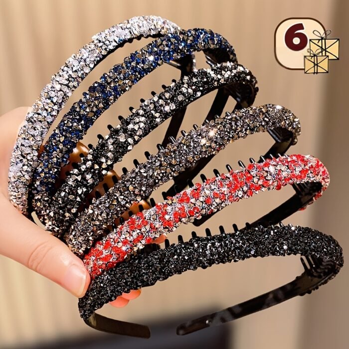 6pcs Lemon Loveo Sparkling Rhinestone Hairbands - Non-Slip, Teeth Grip Headbands for Girls - Perfect Fashion Accessory & Gift - Image 10