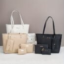 4pcs Fashion Simple Tote Bag Set for Women, Basics Style, Double Handles, Zipper Closure, Polyester Lining, Material, with Daily Commute Occasion, Dry Clean Only, Do Not Wash