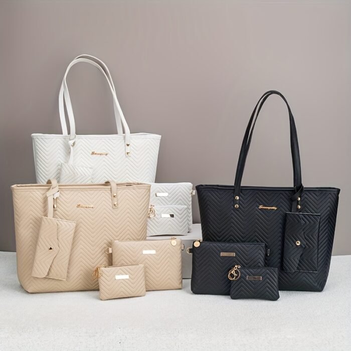 4pcs Fashion Simple Tote Bag Set for Women, Basics Style, Double Handles, Zipper Closure, Polyester Lining, Material, with Daily Commute Occasion, Dry Clean Only, Do Not Wash