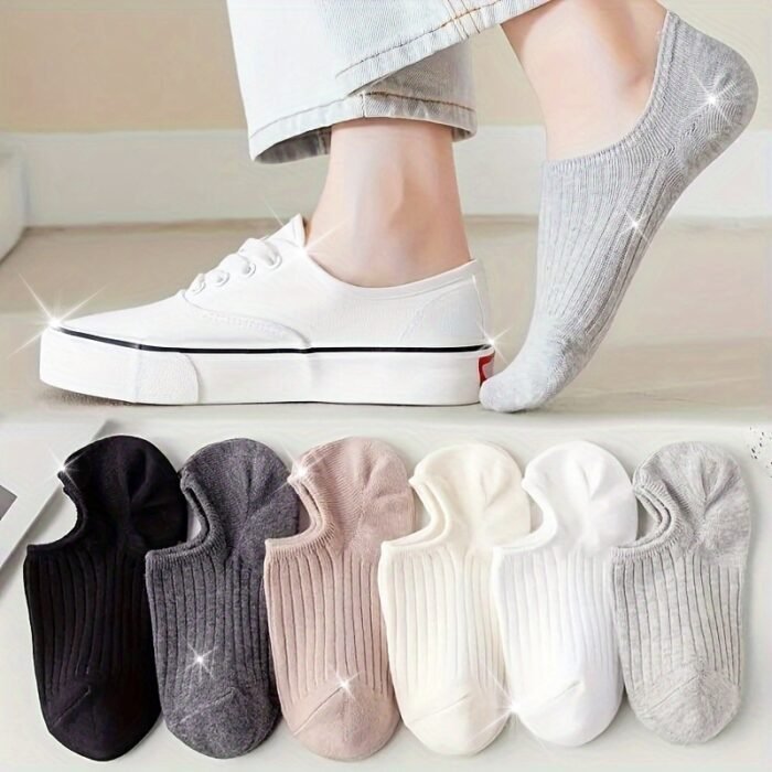 6 Pairs of Minimalist Solid Color Women's Invisible Boat Socks - Suitable for All Seasons - Image 10