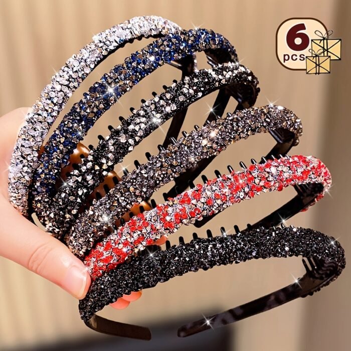6pcs Lemon Loveo Sparkling Rhinestone Hairbands - Non-Slip, Teeth Grip Headbands for Girls - Perfect Fashion Accessory & Gift - Image 8
