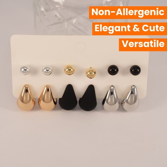12pcs Elegant & Cute Hoop Earrings Set, 316 Stainless Steel Ear Needle, Non-Allergenic, with Teardrop & Sphere Stud Earrings, Versatile for Daily & Gift Occasions, All Seasons - Image 18