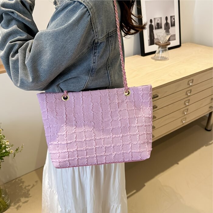 1pc Trendy Nylon Tote Bag with Chain Strap - Lightweight, Casual Style, Zipper Closure, Polyester Lined, Solid Color Shoulder Bag for Everyday Use, Everyday Shoulder Bag|Trendy Tote Bag|Zippered Closure, Small Tote Bag - Image 14