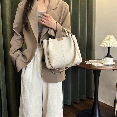 Women's Elegant Bucket Shoulder Bag with Detachable Strap - Lightweight Spacious Handbag for Daily Commute, Business & Vacations, Zipper Closure, Khaki/Beige/Pink/Black, Perfect Gift for Mother’s Day, Christmas, Valentine’s, Crossbody Purse, Vacation Handbag, Smooth Texture Purse