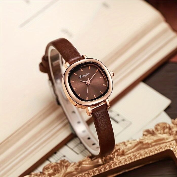 Elegant Women's Quartz Watch with Brown PU Leather Strap and Rose Golden Alloy Case - Stylish Analog Display for Casual Attire - Image 2