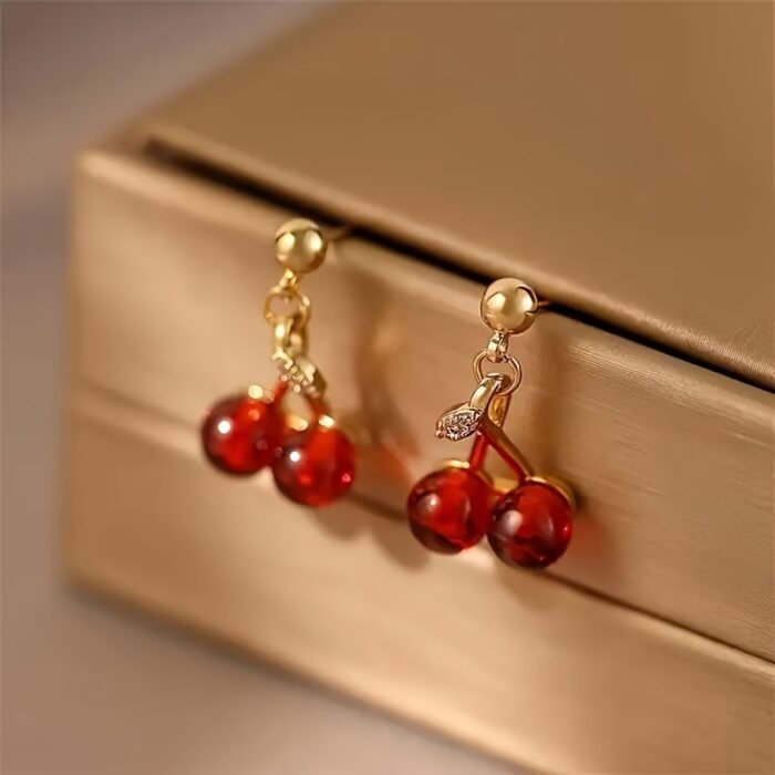 3pcs/set Fashionable and Luxurious Red Cherry Pendant Necklace and Earrings for Personalized Girls' Daily Wear, Party Accessories and Gifts - Image 6
