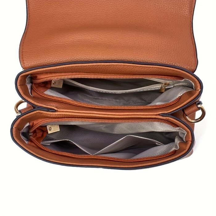 Minimalist Apricot Or Earthy Yellow Handbag with Adjustable Strap, Zipper Closure, Polyester Lining, No Pattern, No Printing, Edge Painted - Image 8