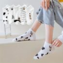 5 Pairs Mixed Color Animal Print Short Socks, 97% Polyester 3% Spandex, Breathable Sweat-Absorbent Knit Fabric, Comfortable Ankle Socks for Women