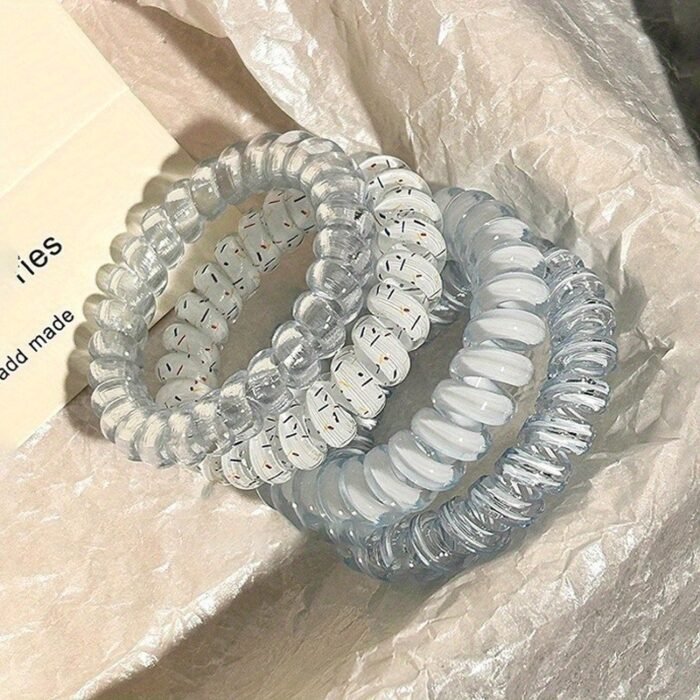Pack of 4 Korean Jelly Color Telephone Cord Hair Ties Cute and Fresh Non-Damaging High Elasticity Headband for Women - Image 13