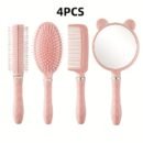 4pcs/set of high-looking cute comb set, mirror air cushion comb, roller comb, head massage comb, portable anti-static styling comb set, long hair curling student dormitory massage comb for women